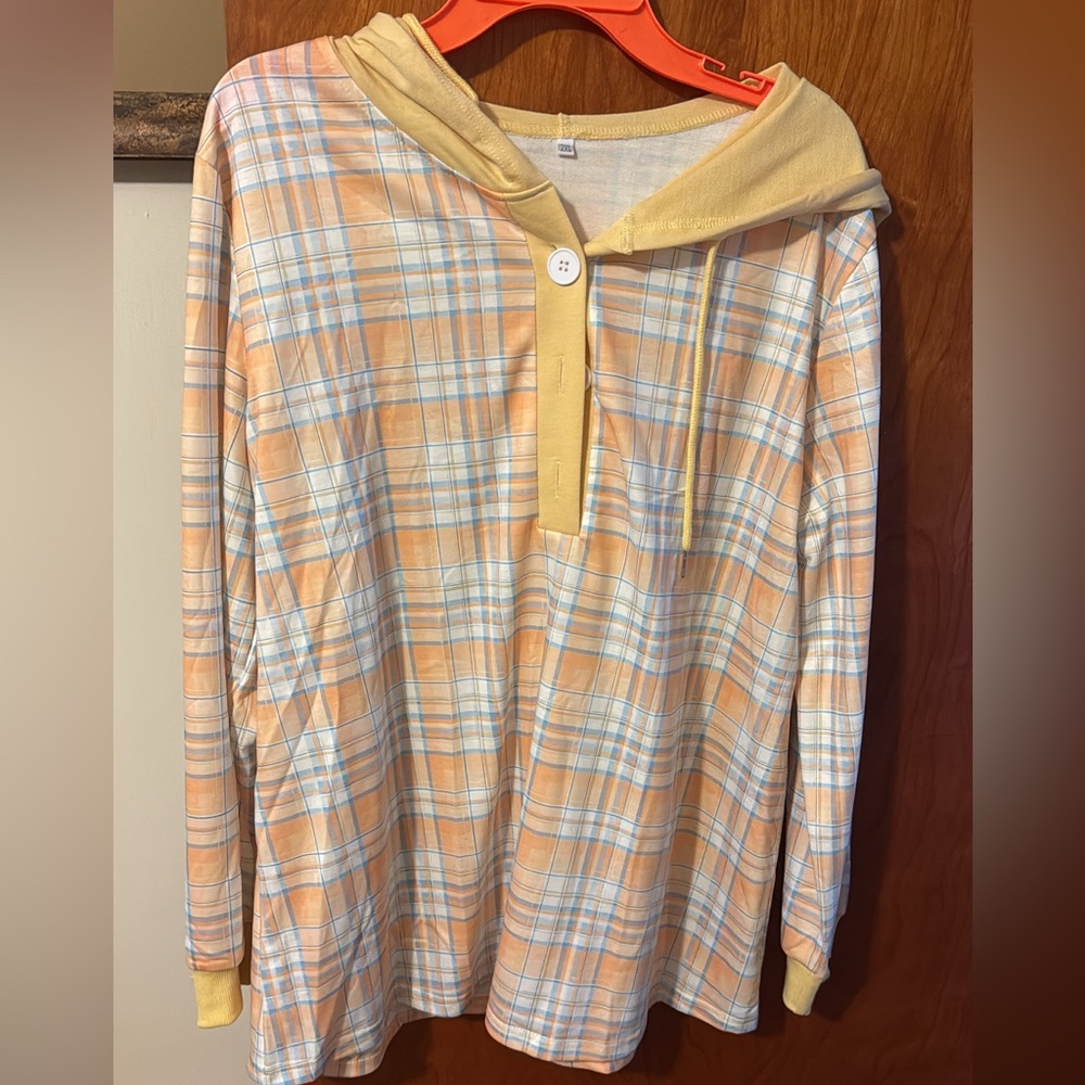 Plaid Hooded Shirt with Button Detail